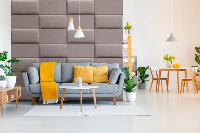 Panel ścienny tapicerowany prostokąt 60x30 cm tkanina na filcu szary Seal 89 Folte