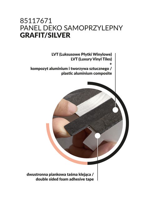 Panele ścienne samoprzylepne PCV dekoracyjne do kuchni Grafit Silver Fllow