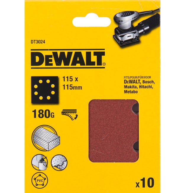 Papier ścierny 115 x 115 mm P180 10 szt. DEWALT