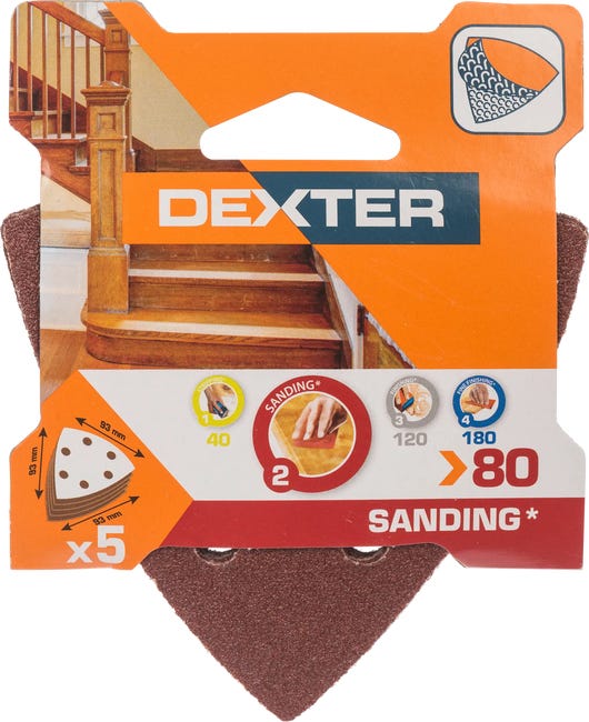 Papier ścierny DELTA 6 OTW P80 93 x 93 mm 5 szt. DEXTER