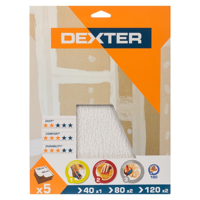 Papier ścierny DO GIPSU 230 x 280 mm 5 szt. DEXTER