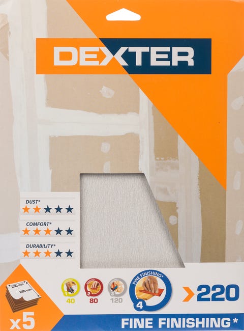 Papier ścierny DO GIPSU P220 230 x 280 mm DEXTER