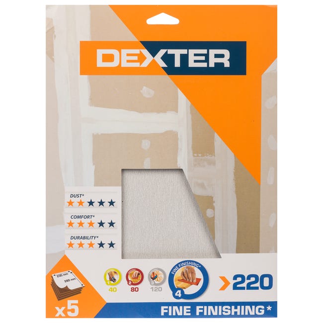 Papier ścierny DO GIPSU P220 230 x 280 mm DEXTER