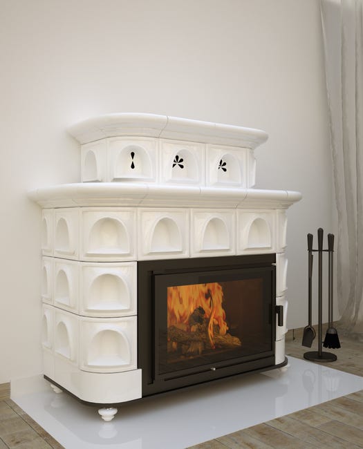 Piec kominkowy kaflowy Salzbourgia beż 13 kW Marmi-Decor
