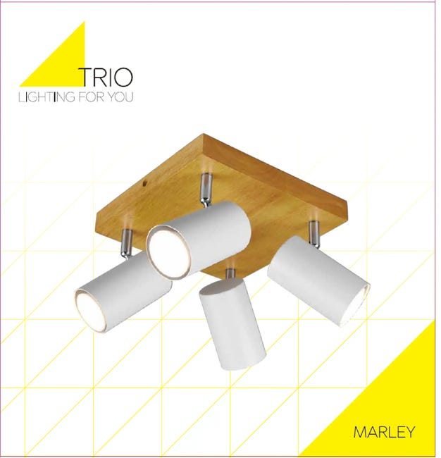 Plafon Marley biały z drewnem GU10 Trio
