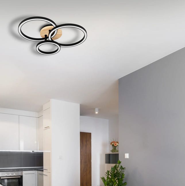 Plafon Rog czarny z drewnem LED Inspire