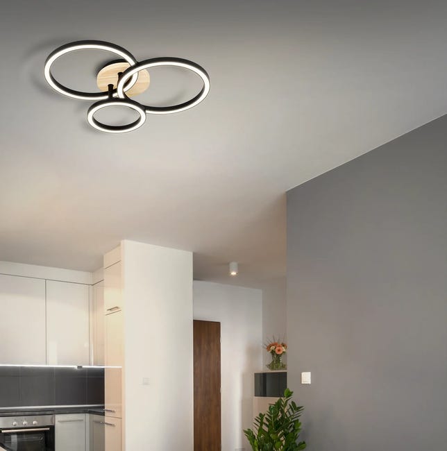 Plafon Rog czarny z drewnem LED Inspire