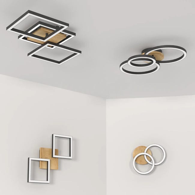 Plafon Rog czarny z drewnem LED Inspire