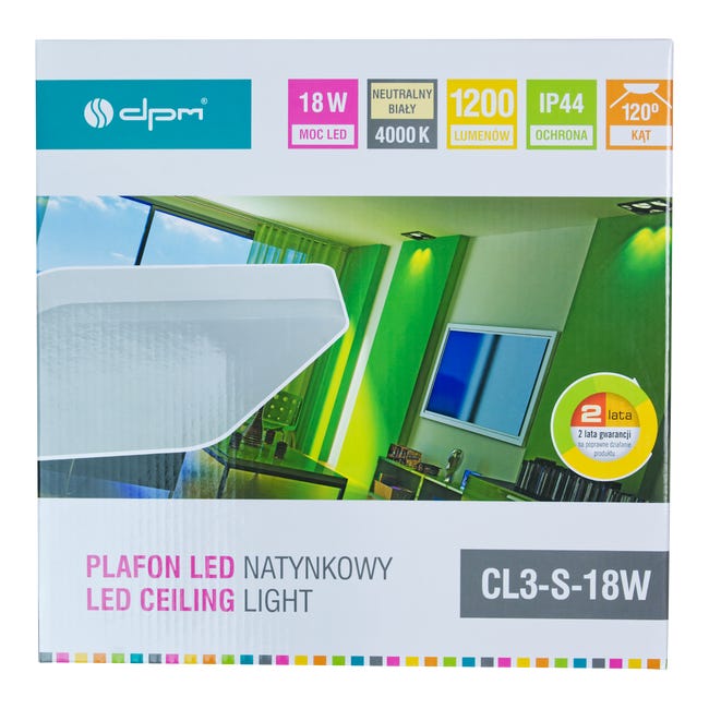 Plafon łazienkowy IP44 28 cm biały kwadrat LED DPM
