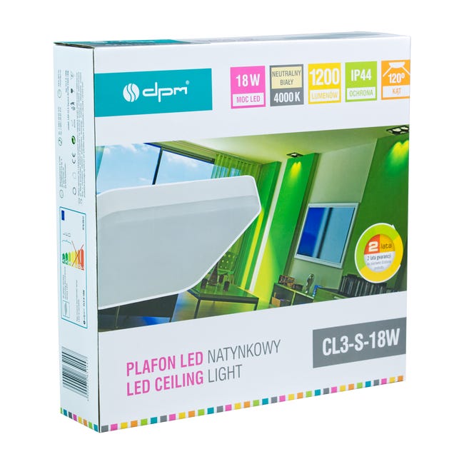 Plafon łazienkowy IP44 28 cm biały kwadrat LED DPM