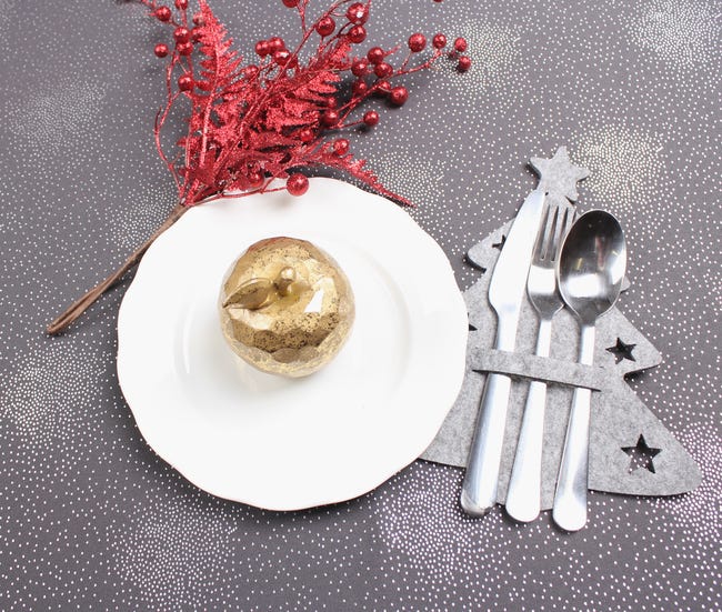 Podkładka świąteczna pod sztućce Choinka 20 x 15 cm szara