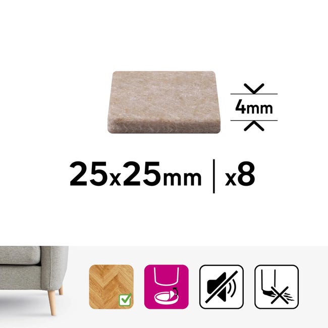 Podkładki filcowe samoprzylepne 25 x 25 mm 8 szt. Standers