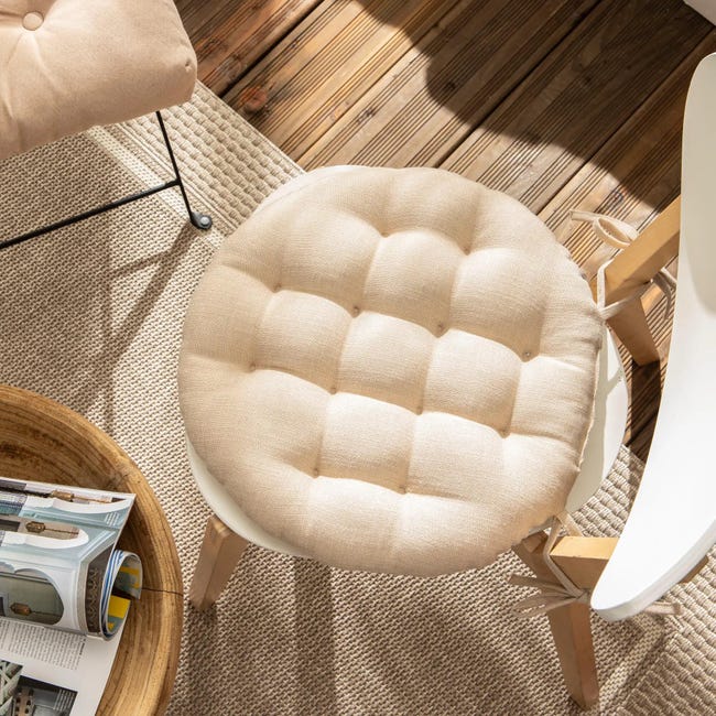 Poduszka na krzesło okrągła Haivy beżowa 40 x 40 x 6.5 cm Inspire