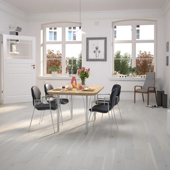 Podłoga drewniana deska trójwarstwowa Dąb cream 1-lamelowa lakier matowy cream 14 mm Artens