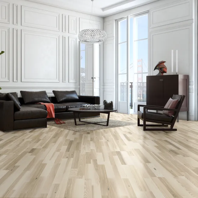 Podłoga drewniana deska trójwarstwowa Jesion rustic biały 4-lamelowa lakier matowy 14 mm Barlinek