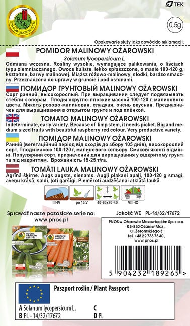 Pomidor gruntowy malinowy Ożarowski nasiona Pnos