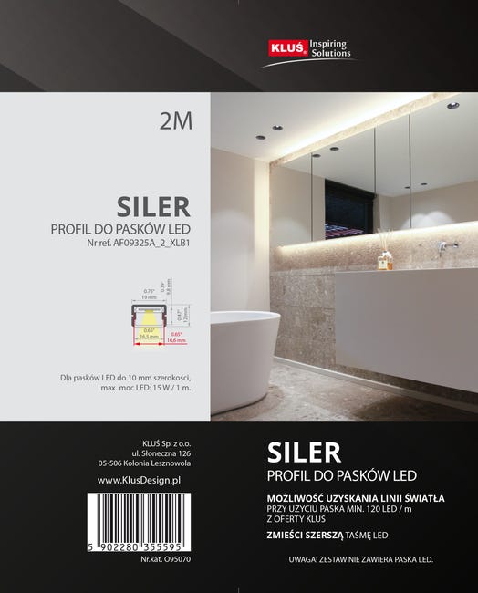 Profil aluminiowy do taśm LED srebrny 2 m Kluś