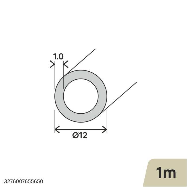 Profil okrągły aluminiowy 1m 12x1 mm srebrny Standers
