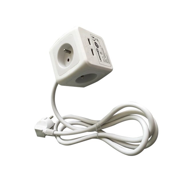 Przedłużacz kostka z 4 gniazdami 2xUSB 1.5 m Biały LEXMAN