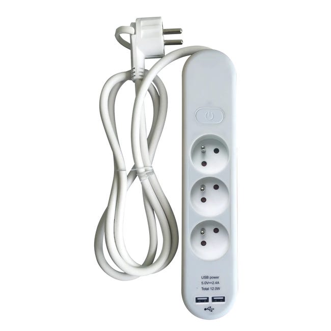 Przedłużacz z 3 gniazdami z uziemieniem i wyłącznikiem 2xUSB 1.5 m biały LEXMAN