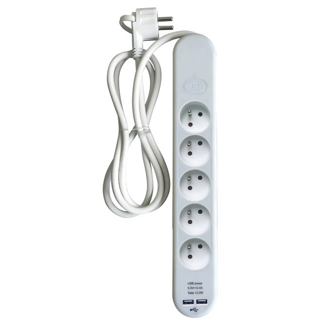 Przedłużacz z 5 gniazdami z uziemieniem i wyłącznikiem 2xUSB 1.5 m biały LEXMAN