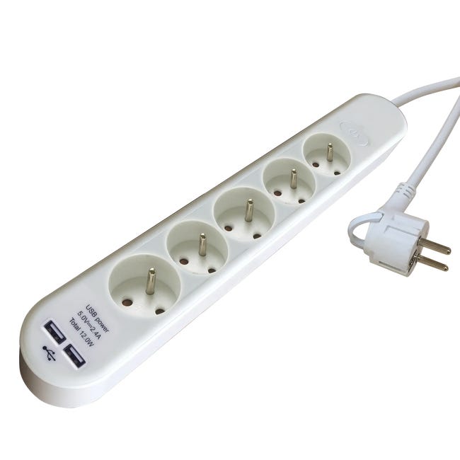 Przedłużacz z 5 gniazdami z uziemieniem i wyłącznikiem 2xUSB 1.5 m biały LEXMAN