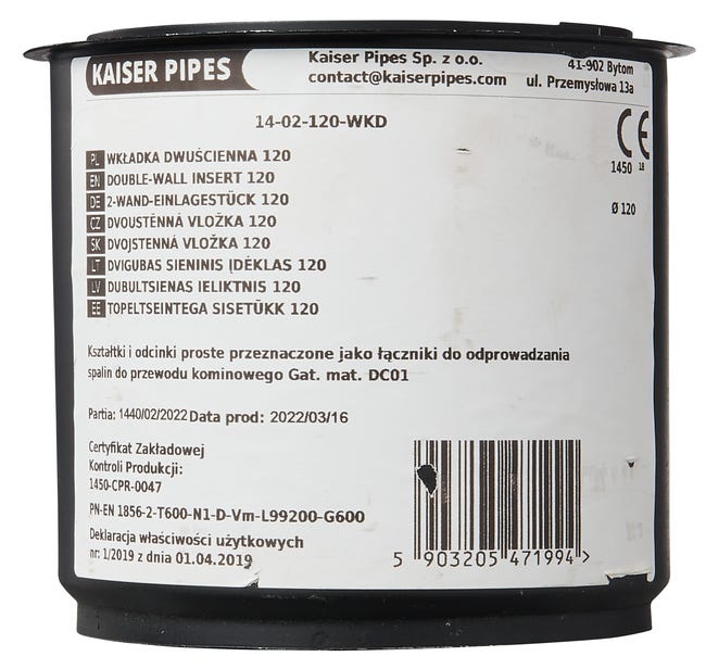 Przejściówka wkładka dwucienna 120 mm WKD Kaiser Pipes