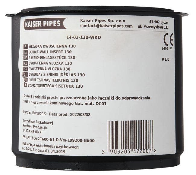 Przejściówka wkładka dwucienna 130 mm WKD Kaiser Pipes