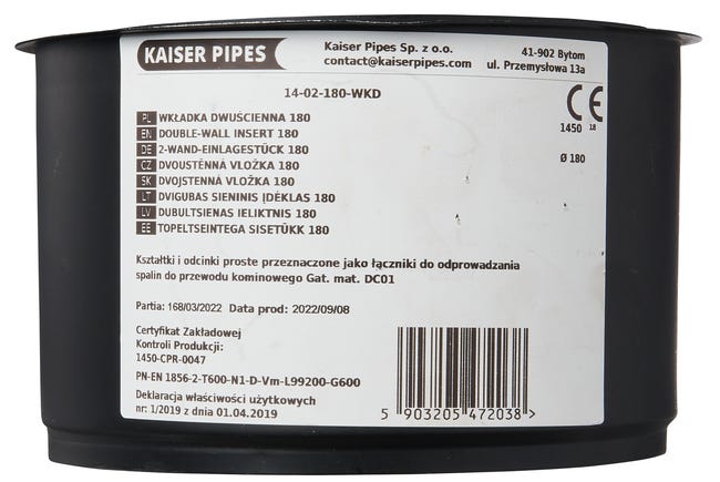 Przejściówka wkładka dwucienna 180 mm WKD Kaiser Pipes