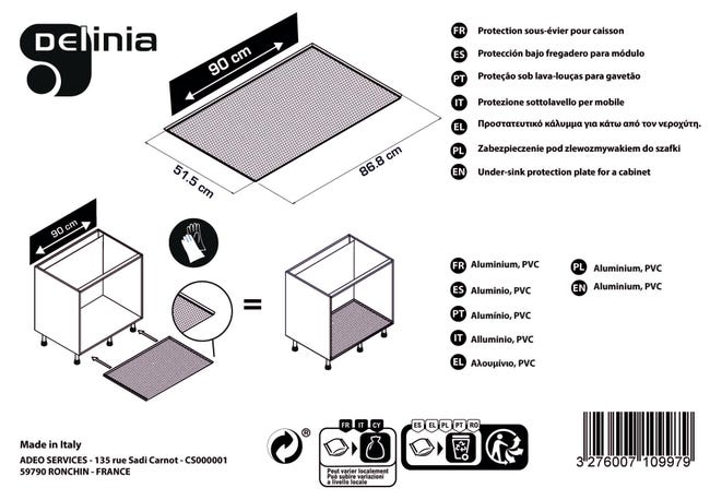 Półka ochronna pod zlewozmywak B90 Delinia iD