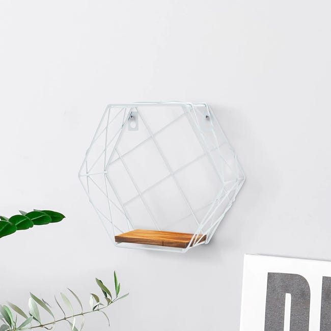 Półka ścienna dekoracyjna metalowa Hexagon biała Spaceo