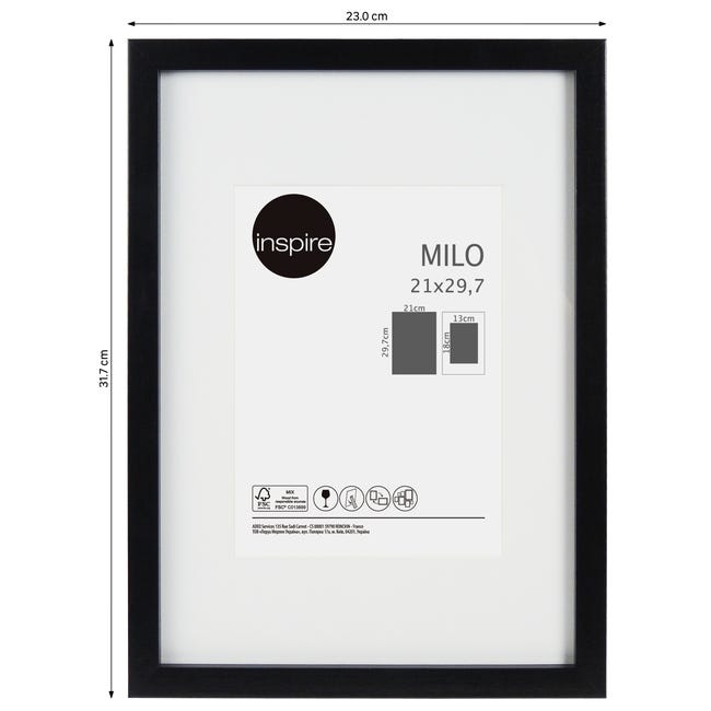 Ramka na zdjęcia Milo 21 x 29.7 cm czarna MDF Inspire
