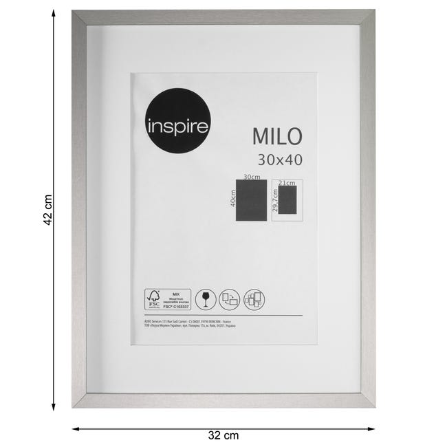 Ramka na zdjęcia Milo 30 x 40 cm srebrna MDF Inspire