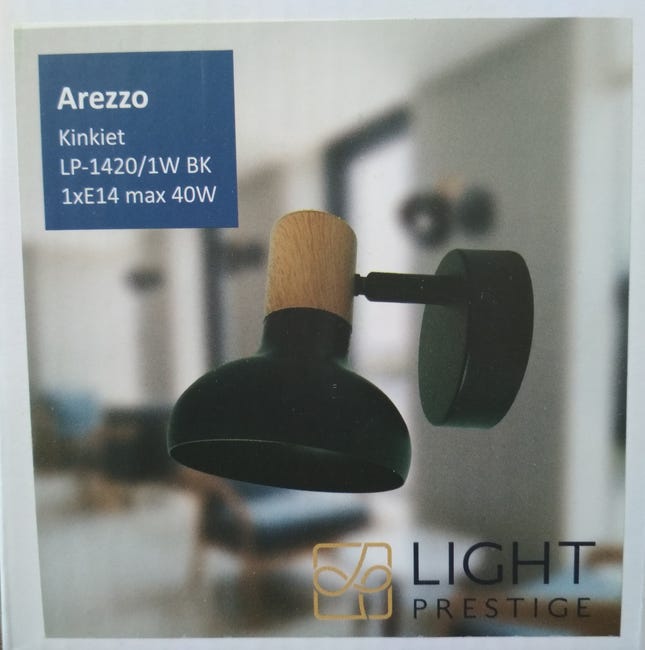 Reflektorek AREZZO czarny z drewnem E14 LIGHT PRESTIGE