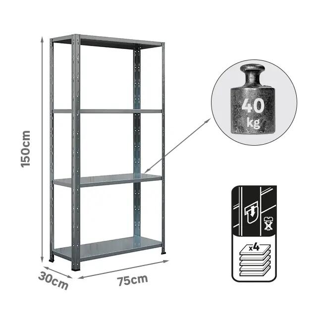 Regał metalowy 40 kg 150 x 75 x 30 4P