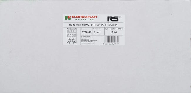 Rozdzielnica elektryczna z okablowaniem 6250 - 01 / RS 1/12 4 X 2P + Z 2 X 3P + N + Z 16 / 3 ELEKTRO-PLAST