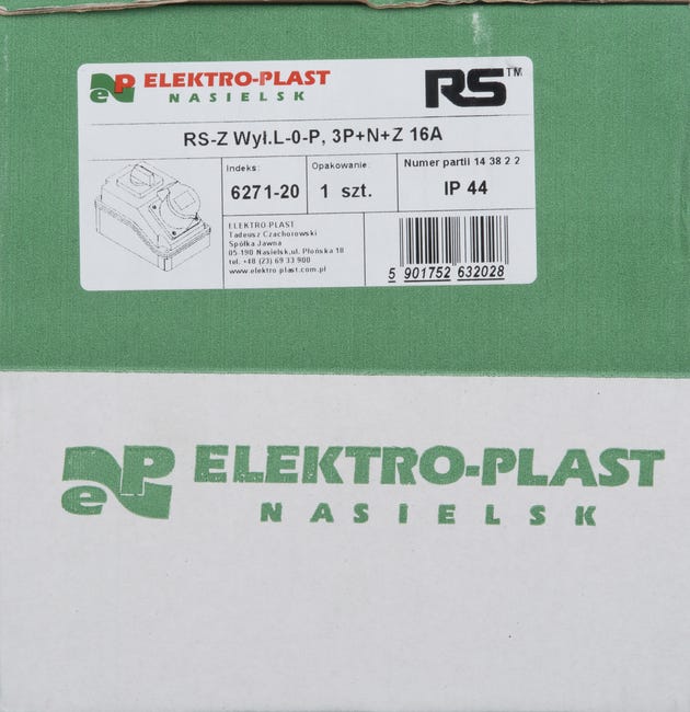 Rozdzielnica elektryczna z okablowaniem 6271 - 20 / RS - Z L - 0 - P 3P + N + Z 16A ELEKTRO-PLAST