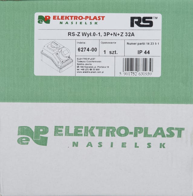 Rozdzielnica elektryczna z okablowaniem 6274 - 00 / RS - Z 0 - 1 3P + N + Z 32A ELEKTRO-PLAST