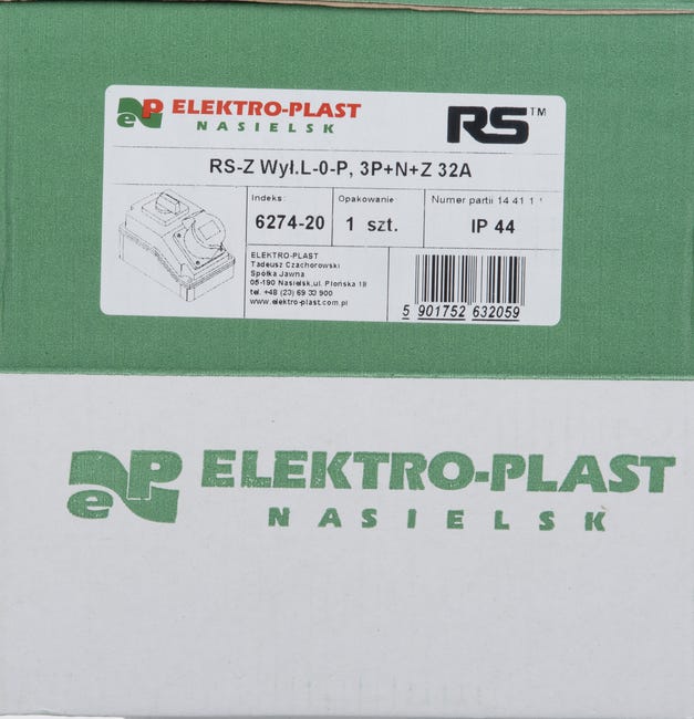 Rozdzielnica elektryczna z okablowaniem 6274 - 20 / RS - Z L - 0 - P 3P + N + Z 32A ELEKTRO-PLAST