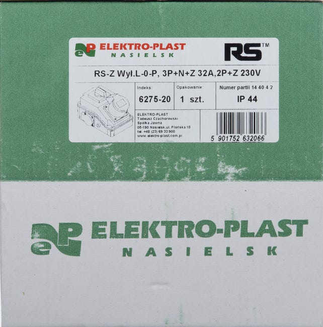 Rozdzielnica elektryczna z okablowaniem 6275 - 20 / RS - Z L - 0 - P 2P + Z 3P + N + Z 32A ELEKTRO-PLAST