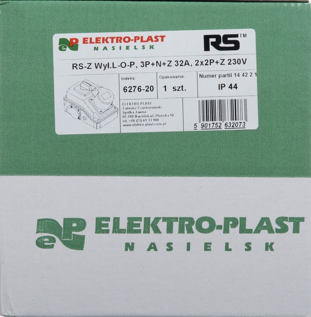 Rozdzielnica elektryczna z okablowaniem 6276 - 20 / RS - Z L - 0 - P 2 X 2P + Z 3P + N + Z 32A ELEKTRO-PLAST