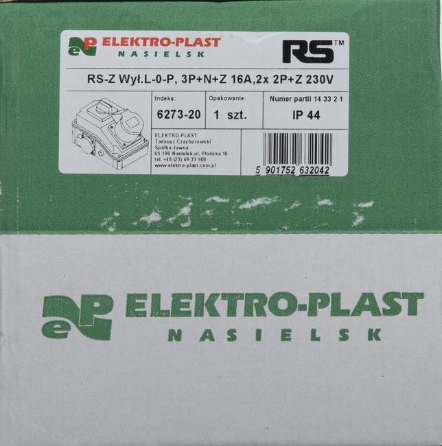 Rozdzielnica elektryczna z okablowaniem RS - Z L - 0 - P / 2 X 2P + Z 3P + N + Z 16A ELEKTRO-PLAST
