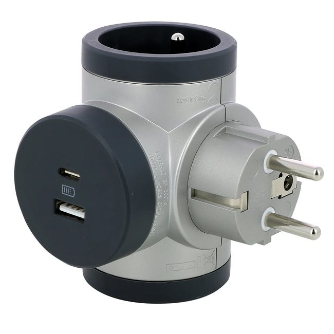 Rozgałęziacz potrójny obrotowy 2X2P+Z+USB aluminium LEGRAND