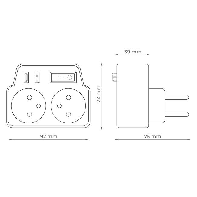 Rozgałęźnik 2x2P+USB A USB C