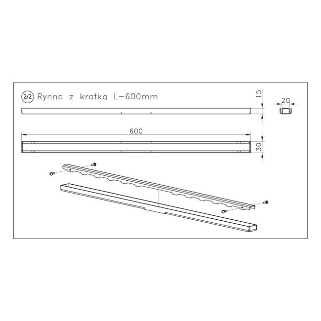 Rynna i kratka odpływu liniowego 600 SREBRNY POLER. ELEMENT WIPER