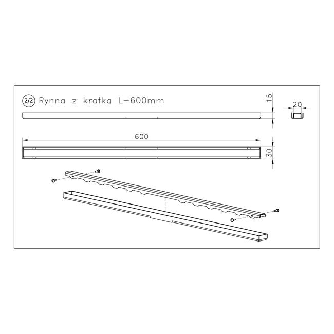 Rynna i kratka odpływu liniowego 600 ZŁOTY SZLIF. ELEMENT WIPER
