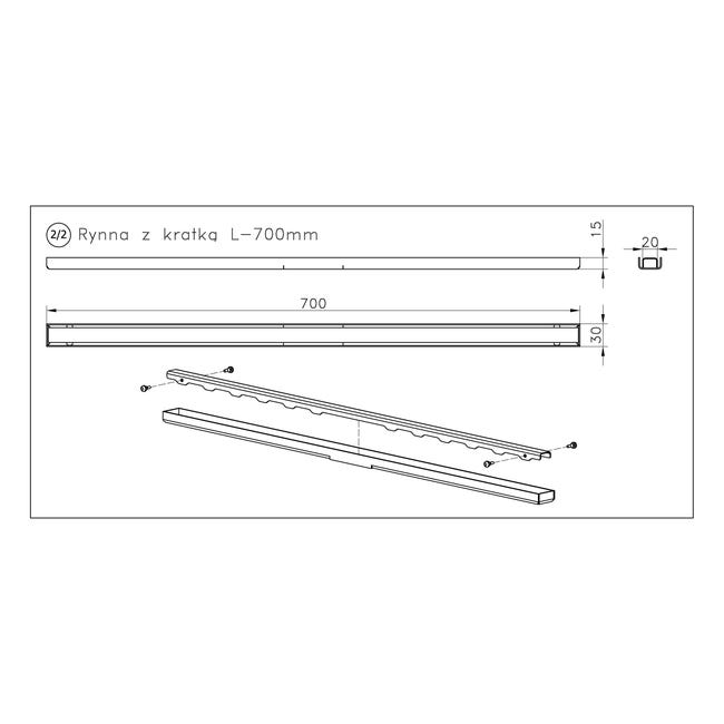 Rynna i kratka odpływu liniowego 700 SREBRNY POLER. ELEMENT WIPER