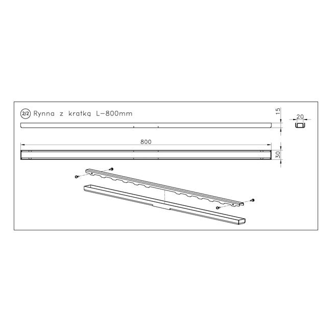Rynna i kratka odpływu liniowego  800 SREBRNY SZLIF. ELEMENT WIPER