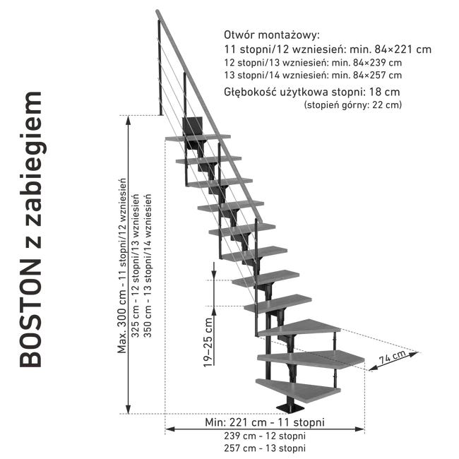Schody modułowe zabiegowe antracytowe Boston stopnie szerokość 70 cm Buk 12 sztuk Dolle