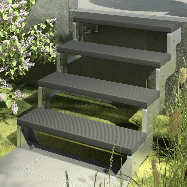Schody modułowe zewnętrzne proste 4 stopnie Trimax atracytowe Gardentop Dolle